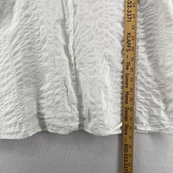 EILEEN FISHER Shirt 1X Plus Seersucker Cotton Button Front Long Sleeve White - Picture 12 of 13